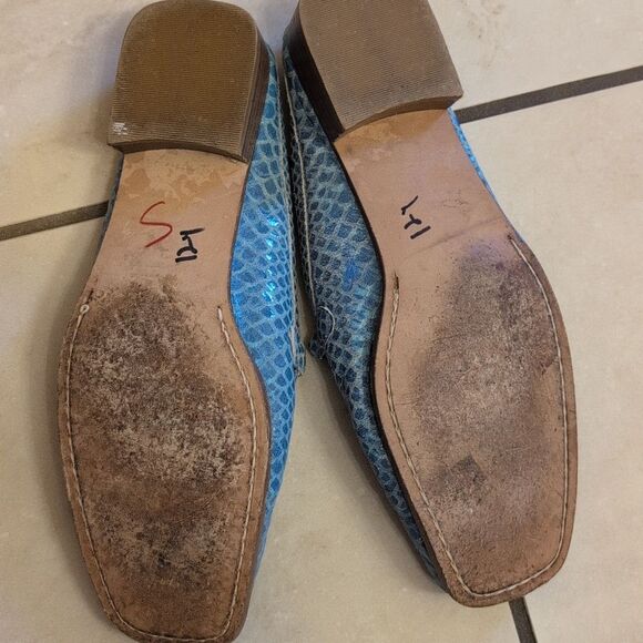 Stuart Weitzman Jeweled Blue Snakeskin Mules Open Back Slides Loafer Size 10 - Picture 9 of 10